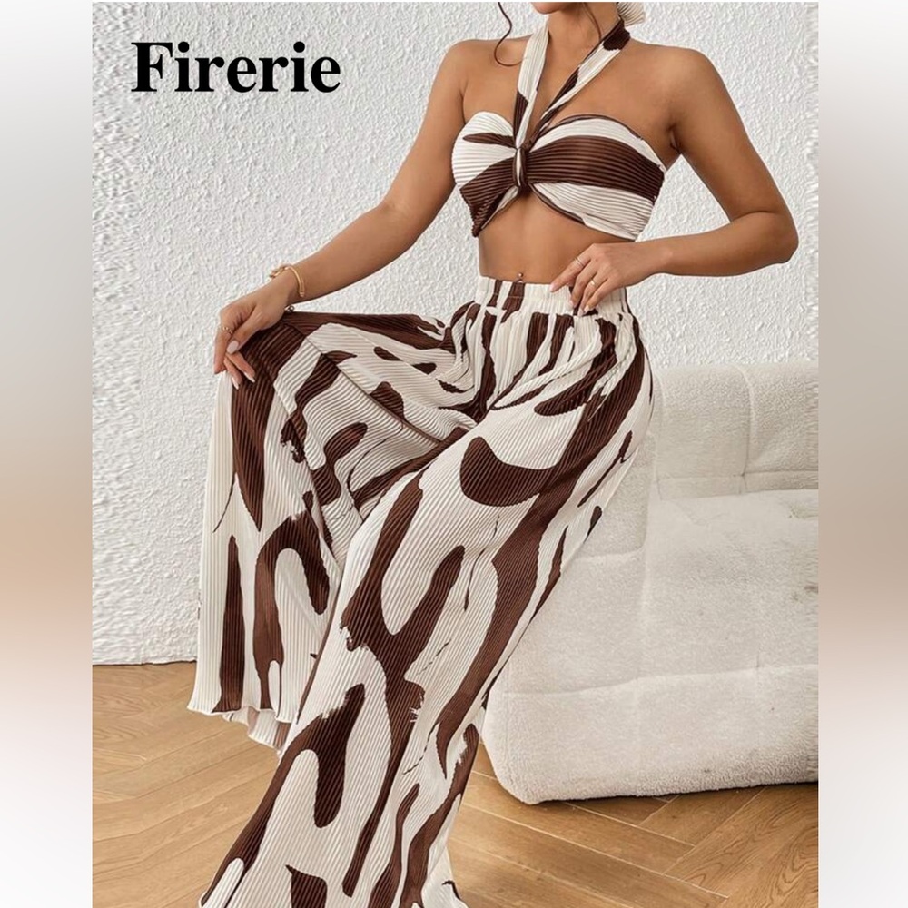 Firerie Allover Print Halter Top & Wide Leg Pants